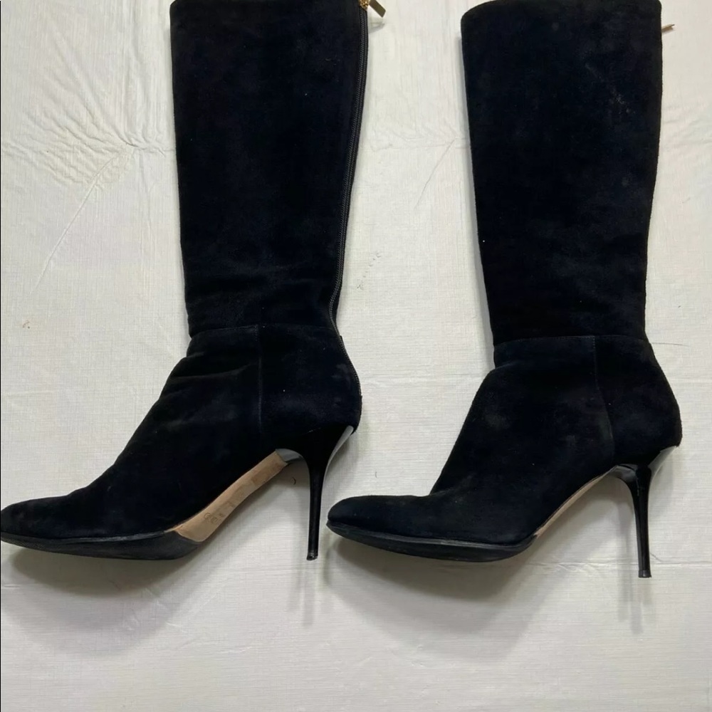 Jimmy Choo Black Suede Boots Stiletto Heel Sz 38.5